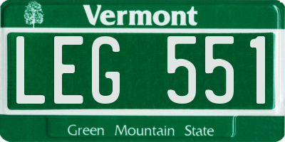 VT license plate LEG551