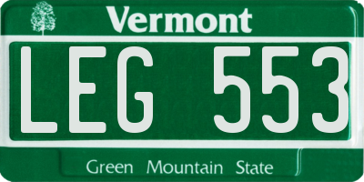 VT license plate LEG553
