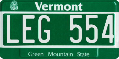 VT license plate LEG554