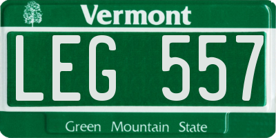 VT license plate LEG557