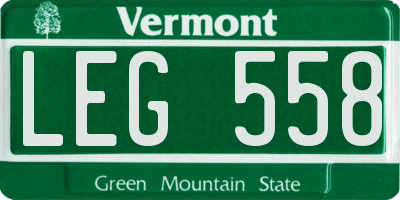 VT license plate LEG558