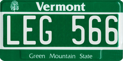 VT license plate LEG566