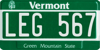 VT license plate LEG567