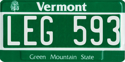 VT license plate LEG593