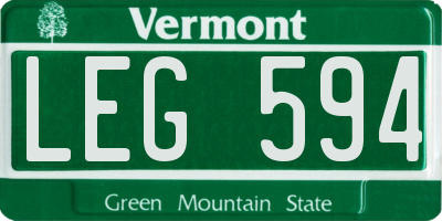 VT license plate LEG594