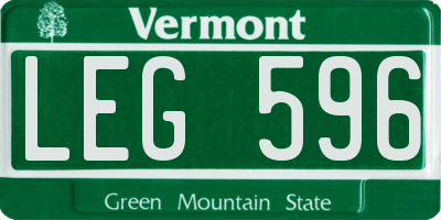 VT license plate LEG596