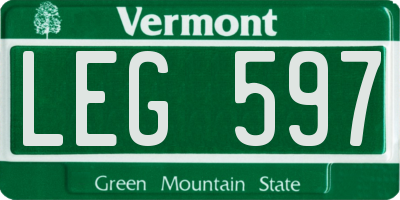 VT license plate LEG597