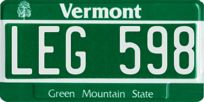 VT license plate LEG598