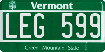 VT license plate LEG599