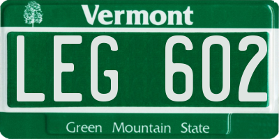 VT license plate LEG602