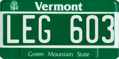 VT license plate LEG603