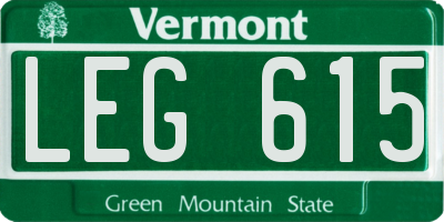 VT license plate LEG615
