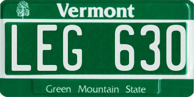 VT license plate LEG630