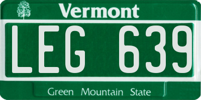 VT license plate LEG639