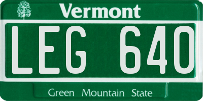 VT license plate LEG640