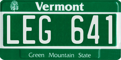 VT license plate LEG641