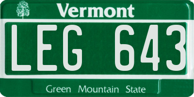 VT license plate LEG643