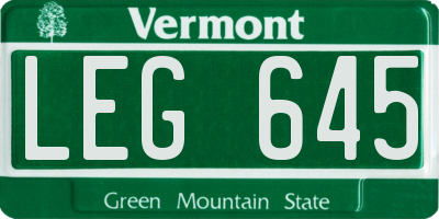 VT license plate LEG645