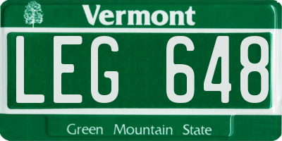 VT license plate LEG648