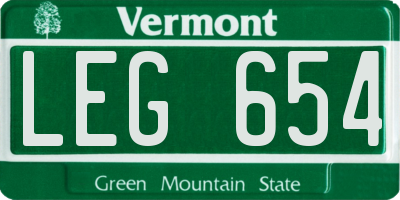 VT license plate LEG654
