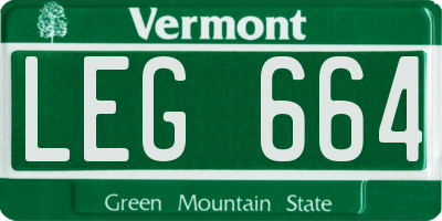 VT license plate LEG664