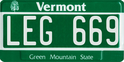 VT license plate LEG669