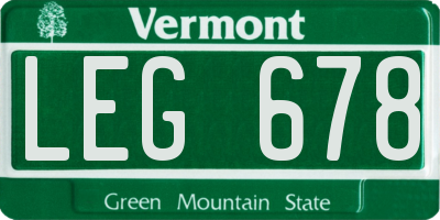 VT license plate LEG678