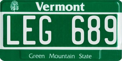 VT license plate LEG689