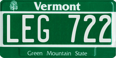 VT license plate LEG722
