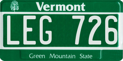 VT license plate LEG726