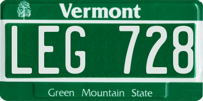 VT license plate LEG728