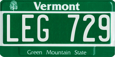 VT license plate LEG729