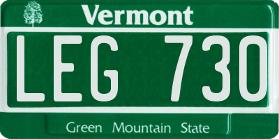 VT license plate LEG730
