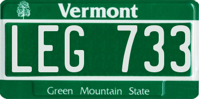 VT license plate LEG733