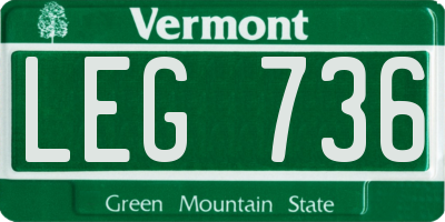 VT license plate LEG736