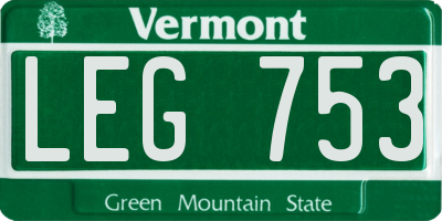 VT license plate LEG753