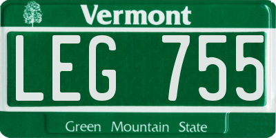 VT license plate LEG755
