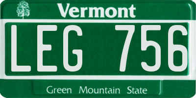 VT license plate LEG756