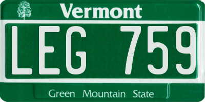 VT license plate LEG759