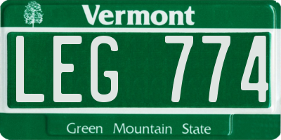 VT license plate LEG774