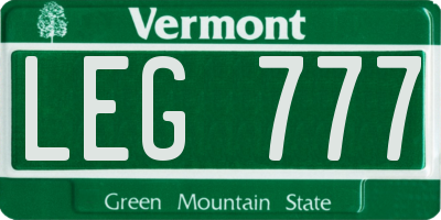 VT license plate LEG777