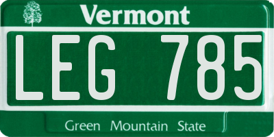 VT license plate LEG785