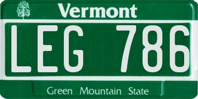 VT license plate LEG786