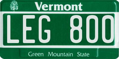 VT license plate LEG800