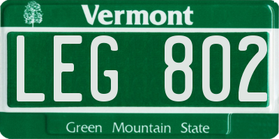 VT license plate LEG802