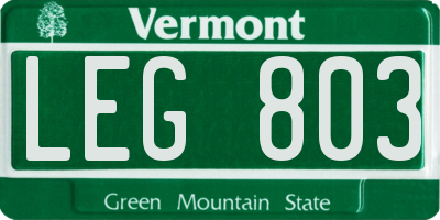 VT license plate LEG803