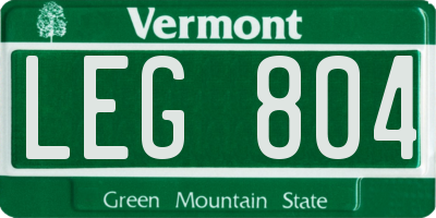 VT license plate LEG804