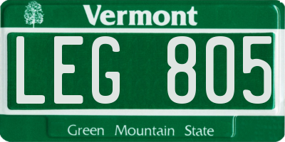 VT license plate LEG805