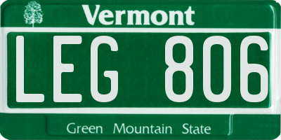 VT license plate LEG806