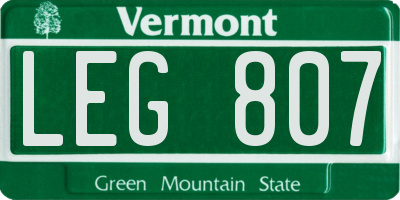 VT license plate LEG807